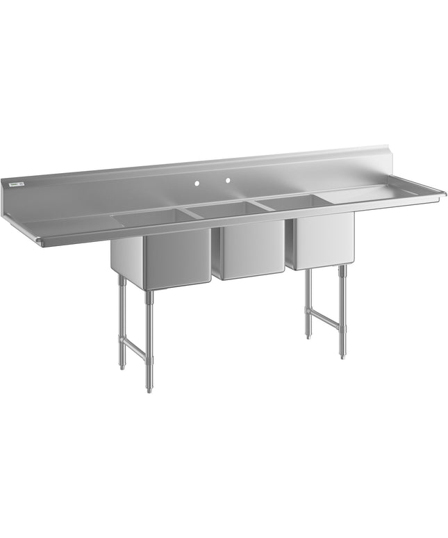 Bồn rửa 3 ngăn thương mại Regency 254 cm chân thép kèm 2 bàn thoát nước 61 cm