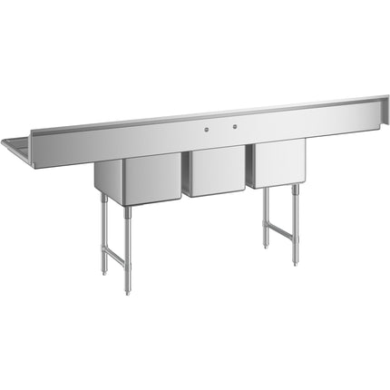 Bồn rửa 3 ngăn thương mại Regency 254 cm chân thép kèm 2 bàn thoát nước 61 cm