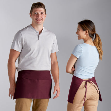 Tạp dề nửa eo 3 túi pha polyester-cotton màu đỏ mận Choice