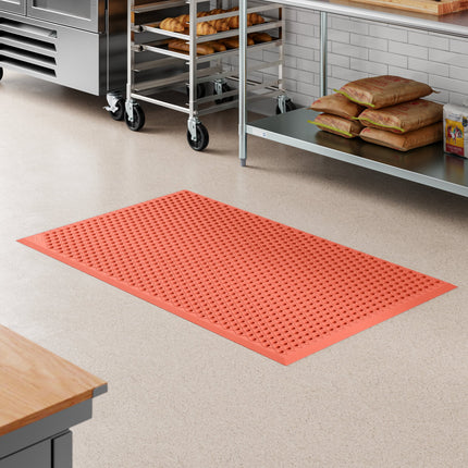 Thảm sàn chống mỏi cao su đỏ Lavex 0,9 x 1,5 m chống dầu mỡ họa tiết kim cương viền vát - dày 1,3 cm
