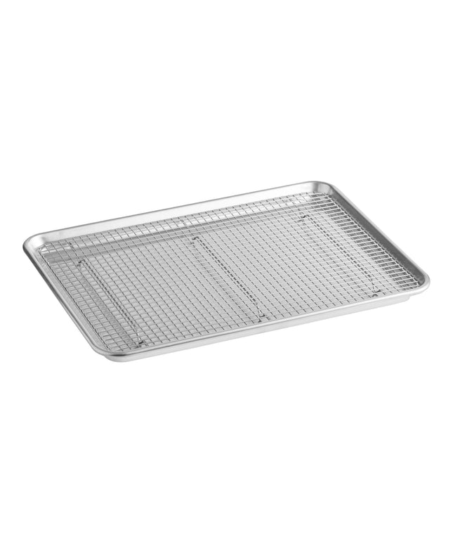 Bộ khay nướng nhôm viền dây thép 18 gauge 33 x 46 cm kèm vỉ làm nguội thép không gỉ có chân Baker's Lane nửa khổ