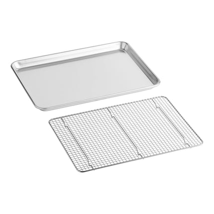 Bộ khay nướng nhôm viền dây thép 18 gauge 33 x 46 cm kèm vỉ làm nguội thép không gỉ có chân Baker's Lane nửa khổ