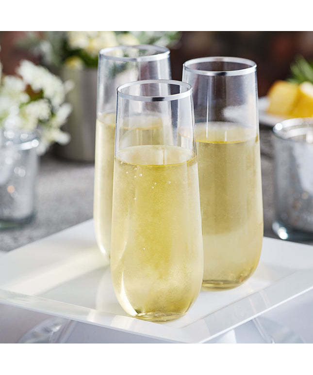 Ly champagne nhựa không chân viền bạc Visions Dynasty 266 ml - Thùng 64 cái