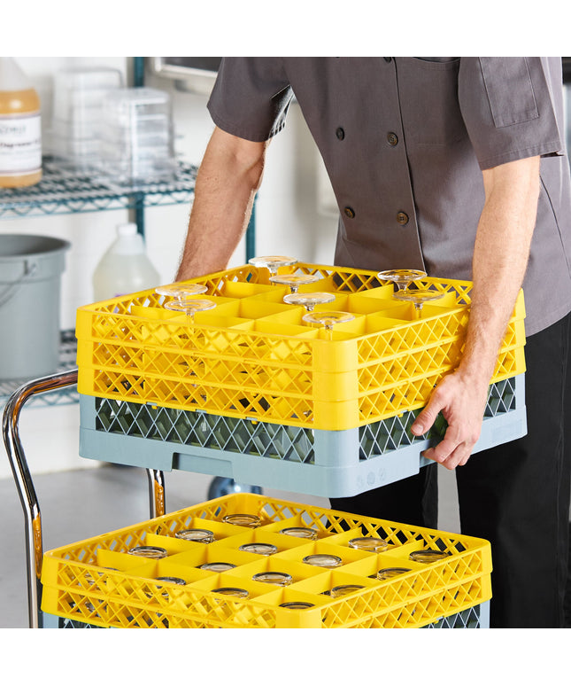 Giá đựng ly 16 ngăn màu vàng Noble Warewashing Warewashing cỡ đầy đủ kèm 3 ngăn nối màu vàng
