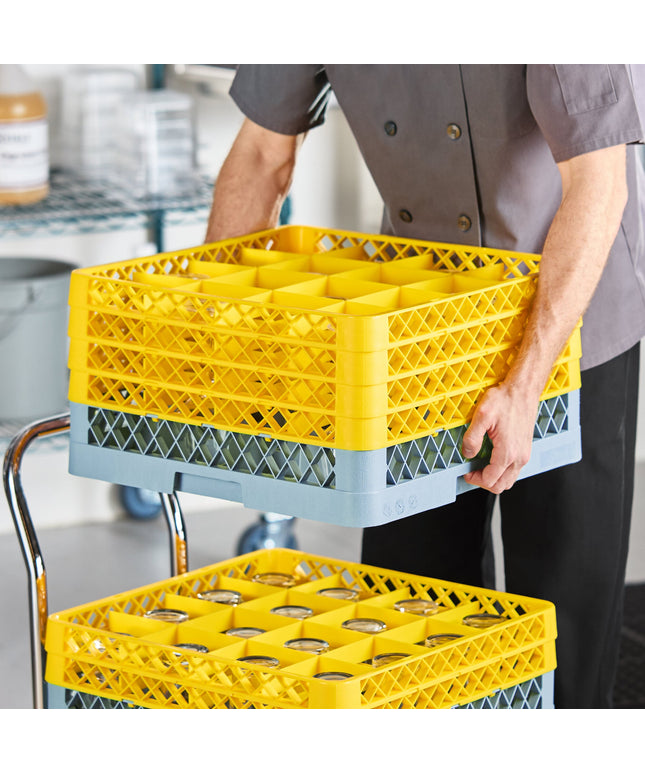 Giá đựng ly 16 ngăn màu vàng Noble Warewashing Warewashing cỡ đầy đủ kèm 4 ngăn nối màu vàng