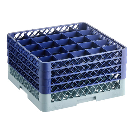 Giá đựng ly 25 ngăn màu xám Noble Warewashing Warewashing cỡ đầy đủ cao 23,5 cm kèm 4 ngăn nối màu xanh dương