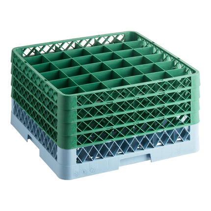 Giá đựng ly 36 ngăn màu xanh lá Noble Warewashing Warewashing cỡ đầy đủ kèm 4 ngăn nối màu xanh lá