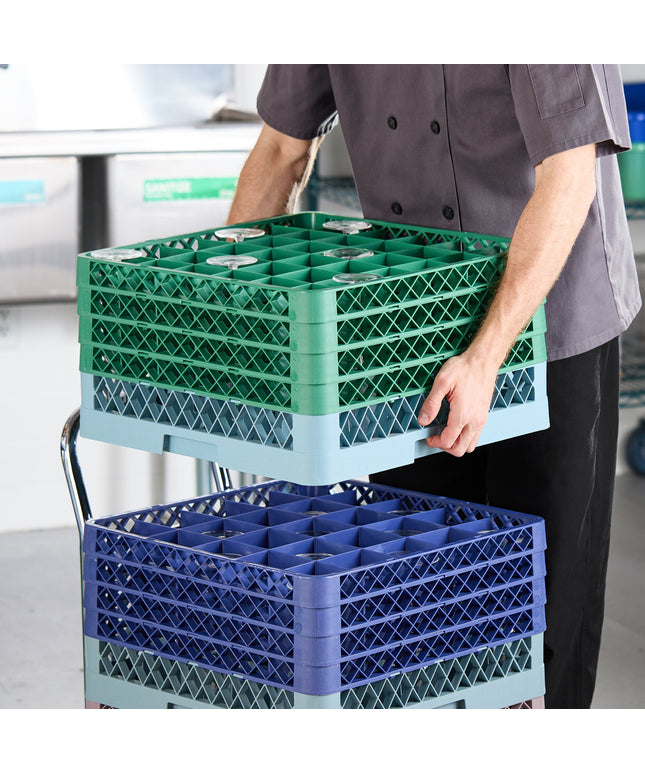 Giá đựng ly 36 ngăn màu xanh lá Noble Warewashing Warewashing cỡ đầy đủ kèm 4 ngăn nối màu xanh lá