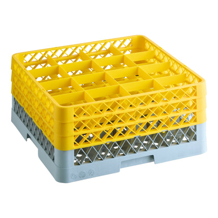 Giá đựng ly 16 ngăn màu vàng Noble Warewashing Warewashing cỡ đầy đủ kèm 3 ngăn nối màu vàng