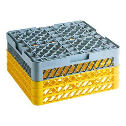 Giá đựng ly 16 ngăn màu vàng Noble Warewashing Warewashing cỡ đầy đủ kèm 3 ngăn nối màu vàng
