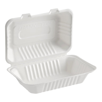 Hộp mang đi 1 ngăn sợi thực vật phân hủy sinh học EcoChoice 23 x 15 x 8 cm màu trắng - Thùng 200 cái