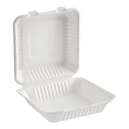 Hộp mang đi 1 ngăn sợi thực vật phân hủy được EcoChoice 22,9 x 22,9 x 7,6 cm trắng - Thùng 200 cái