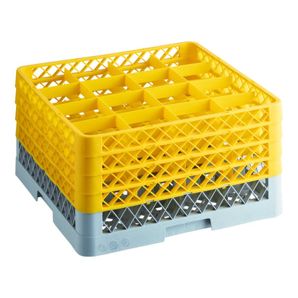Giá đựng ly 16 ngăn màu vàng Noble Warewashing Warewashing cỡ đầy đủ kèm 4 ngăn nối màu vàng