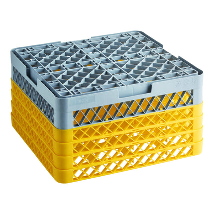 Giá đựng ly 16 ngăn màu vàng Noble Warewashing Warewashing cỡ đầy đủ kèm 4 ngăn nối màu vàng