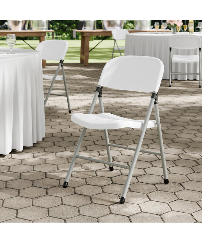 Ghế tiệc Lancaster Table & Seating trắng ôm dáng ép phun ghế gấp với xám khung và xám chân - Thùng 4 cái