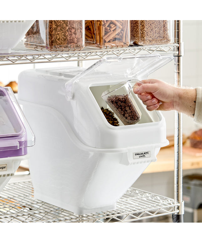 Thùng đựng nguyên liệu để kệ kẹp gài Baker's Lane 24 lít / 100 cup nắp lật kèm nhãn và muỗng