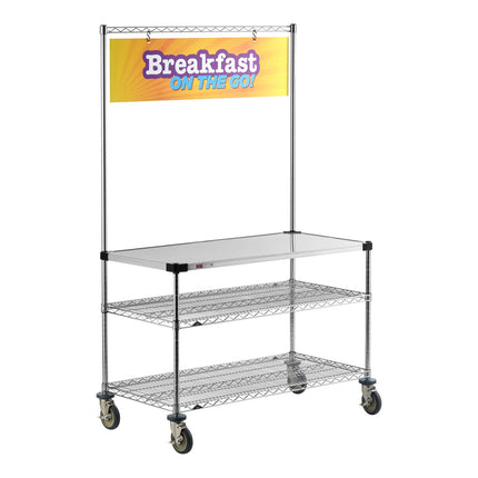 Xe phục vụ và trạm làm việc thép không gỉ Metro GG2448 61 x 122 cm với biển "Breakfast On the Go"