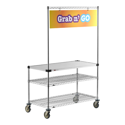 Xe phục vụ và trạm làm việc thép không gỉ Metro GG2448 61 x 122 cm với biển "Breakfast On the Go"