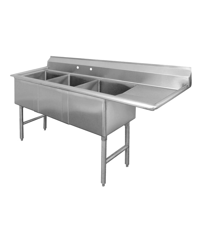 Bồn rửa 3 ngăn chế tạo Advance Tabco FC-3-1524-24R 181,6 cm với mặt ráo phải 61 cm