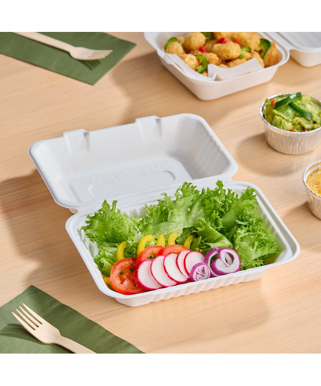 Hộp mang đi 1 ngăn sợi thực vật phân hủy sinh học EcoChoice 23 x 15 x 8 cm màu trắng - Thùng 200 cái
