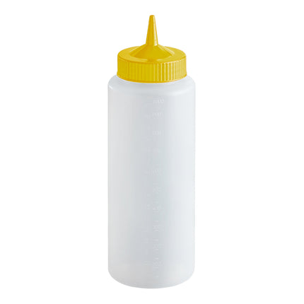 Bình bóp nước sốt nhựa trong suốt Vollrath Traex® Color-Mate™ 946 ml đầu đơn nắp vàng - 4932-1308