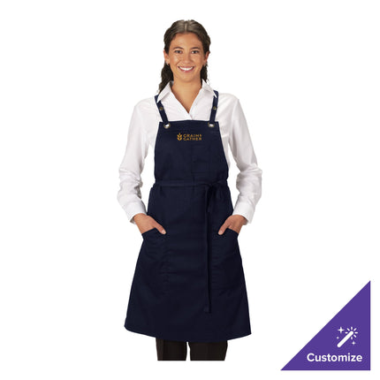 Tạp dề yếm vải twill poly/cotton dây đeo chéo lưng có thể tùy chỉnh Edwards 9043 xanh navy, 3 túi