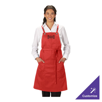 Tạp dề yếm vải twill poly/cotton dây đeo chéo lưng có thể tùy chỉnh Edwards 9043 đỏ, 3 túi