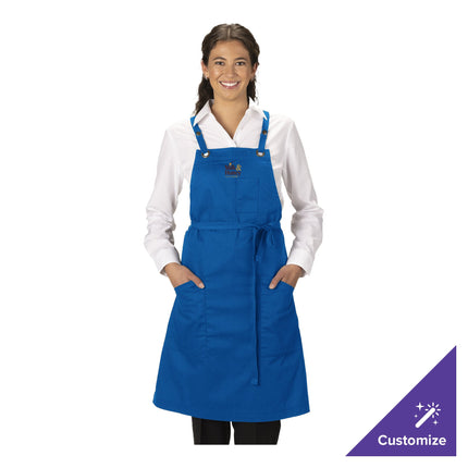 Tạp dề yếm vải twill poly/cotton dây đeo chéo lưng có thể tùy chỉnh Edwards 9043 xanh royal, 3 túi