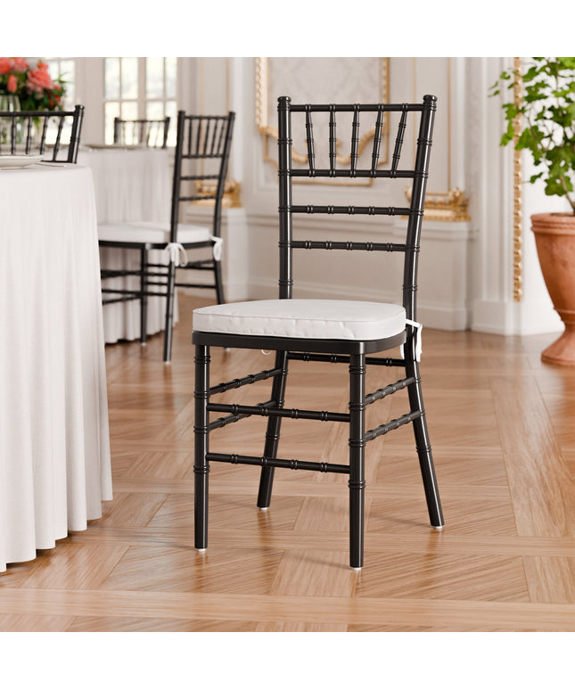 Ghế Chiavari gỗ đen Lancaster Table & Seating kèm đệm trắng
