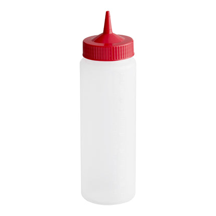 Bình bóp nước sốt miệng rộng đầu đơn trong suốt nắp đỏ Vollrath 4924-1302 Traex® Color-Mate™ 710 ml