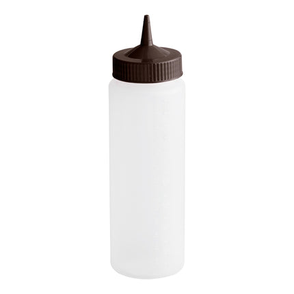 Bình bóp nước sốt nhựa trong suốt Vollrath Traex® Color-Mate™ 710 ml đầu đơn miệng rộng nắp nâu - 4924-1301
