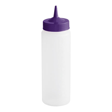 Bình bóp nước sốt nhựa trong suốt Vollrath Traex® Color-Mate™ 710 ml đầu đơn miệng rộng nắp tím - 4924-1354