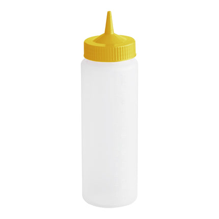 Bình bóp nước sốt nhựa trong suốt Vollrath Traex® Color-Mate™ 710 ml đầu đơn miệng rộng nắp vàng - 4924-1308