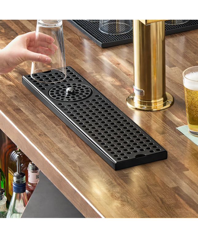 Khay hứng bia gắn bề mặt kèm vòi xả cốc inox đen mờ Regency 51 x 13 cm