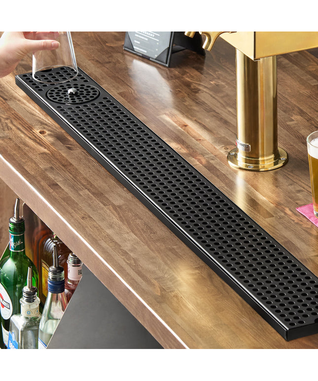 Khay hứng bia inox đen mờ gắn bề mặt Regency 114 x 13 cm có vòi rửa ly