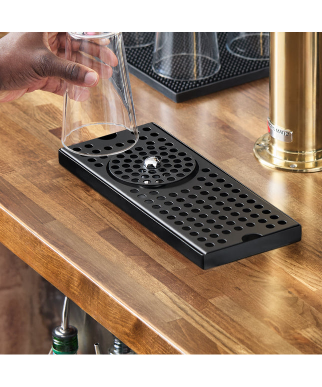 Khay hứng bia gắn mặt kèm vòi rửa thép không gỉ đen mờ Regency 30 x 13 cm