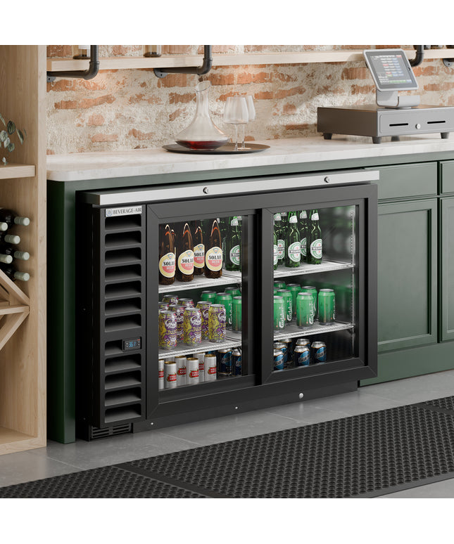 Tủ mát quầy bar cửa kính trượt Beverage-Air BB58HC-1-GS-B 150 cm màu đen, cao ngang quầy