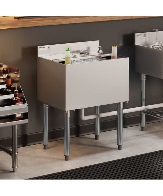 Khay đá inox dưới quầy bar Regency 46 x 61 cm có giá đựng chai và nắp trượt - 35 kg