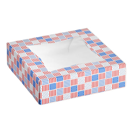 Hộp bánh giấy bìa cửa sổ bật tự động Baker's Lane 23 x 23 x 6 cm in cờ Mỹ - Thùng 150 cái