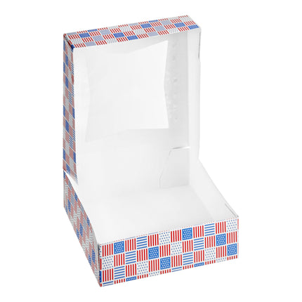 Hộp bánh giấy bìa cửa sổ bật tự động Baker's Lane 23 x 23 x 6 cm in cờ Mỹ - Thùng 150 cái