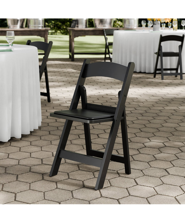Ghế xếp Lancaster Table & Seating nhựa đen mặt ngồi bọc vinyl