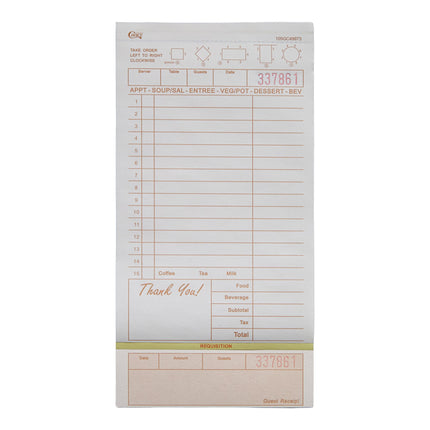 Phiếu order khách 3 liên không carbon nâu và trắng Choice có dòng đồ uống và cuống biên lai - Thùng 2.000 cuốn