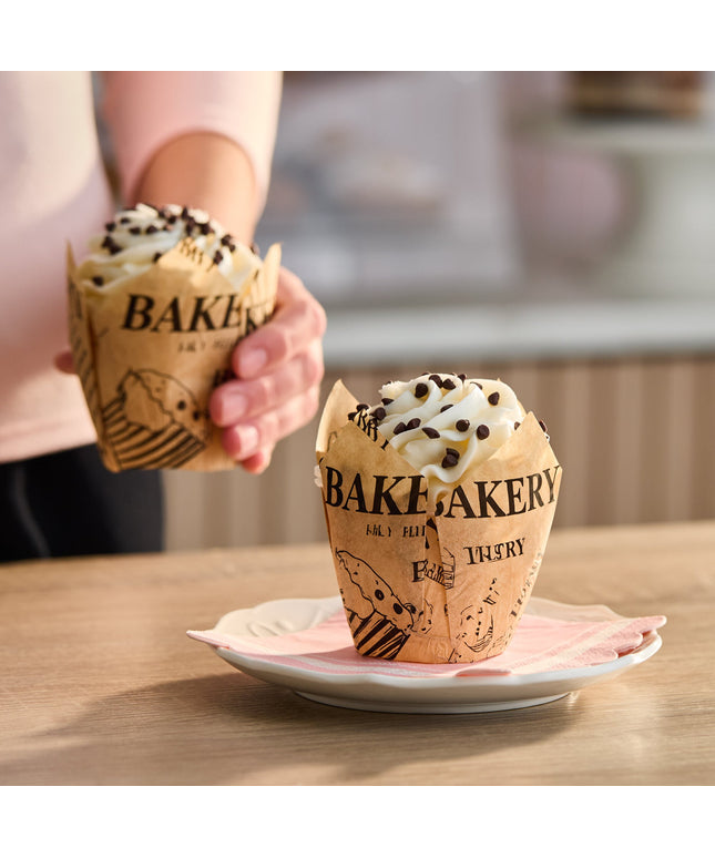 Cốc giấy nướng tulip Baker's Lane in báo 5 x 8,3 cm - Thùng 1.000 cái