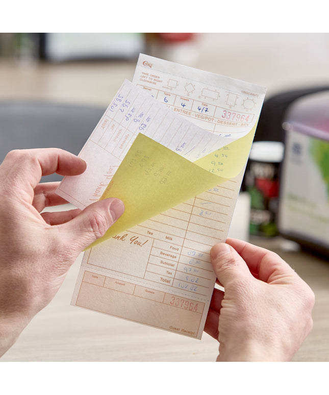 Phiếu order khách 3 liên không carbon nâu và trắng Choice có dòng đồ uống và cuống biên lai - Thùng 2.000 cuốn