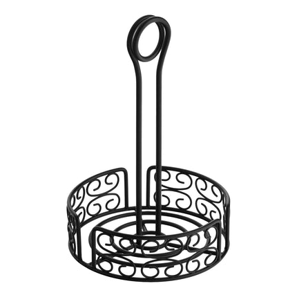 Khay đựng gia vị sắt rèn tròn Choice kiểu Địa Trung Hải màu đen có kẹp thẻ - 15 x 24 cm