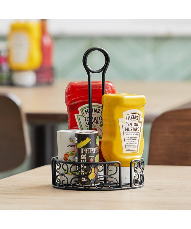 Khay đựng gia vị sắt rèn tròn Choice kiểu Địa Trung Hải màu đen có kẹp thẻ - 15 x 24 cm