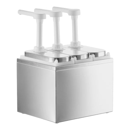 Bình phân phối gia vị ServSense thép không gỉ 3 ngăn 0,9 lít, 3 vòi bơm nhựa định lượng 30 ml