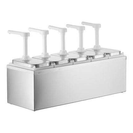 Bình phân phối gia vị ServSense thép không gỉ 5 ngăn 1,9 lít, 5 vòi bơm nhựa định lượng 30 ml