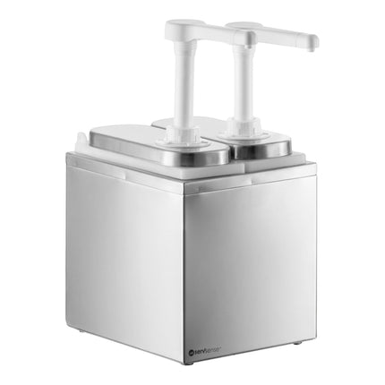 Bình phân phối gia vị ServSense thép không gỉ 2 ngăn 0,9 lít, 2 vòi bơm nhựa định lượng 30 ml