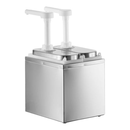 Bình phân phối gia vị ServSense thép không gỉ 2 ngăn 0,9 lít, 2 vòi bơm nhựa định lượng 30 ml